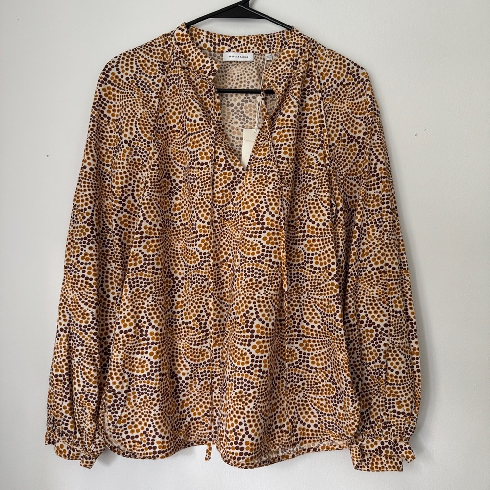 Rebecca Taylor Speckled Fleur Marigold Mock Neck Blouse